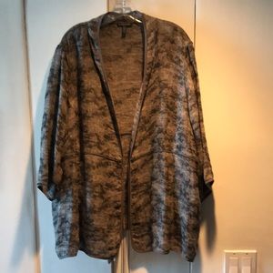 Eileen Fisher Gray Linen-Blend Open-Front Jacket